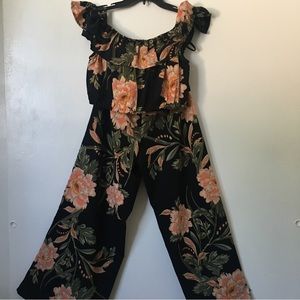 Off the shoulder and floral pant two piece set